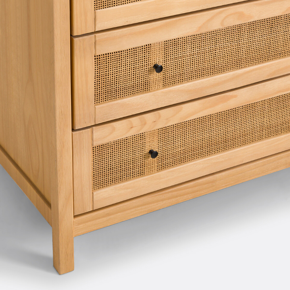 Commode en pin massif et cannage 10 tiroirs, Gabin