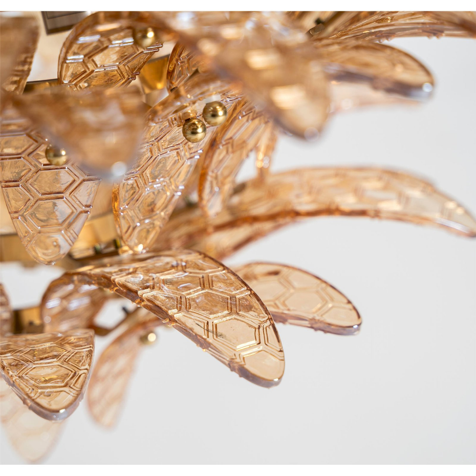 Lustre vintage en cristal et bois effet marbre