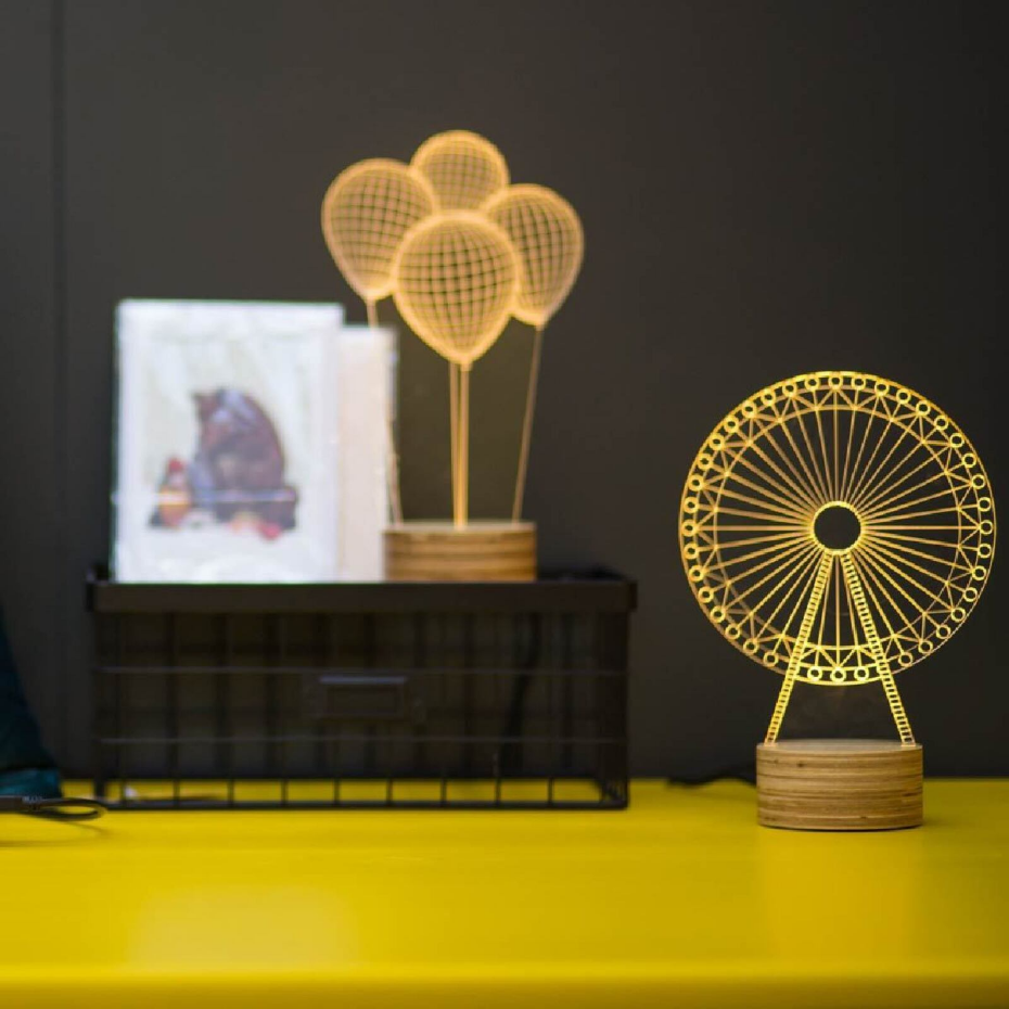 Lampe 3D en verre motif grande roue à LED