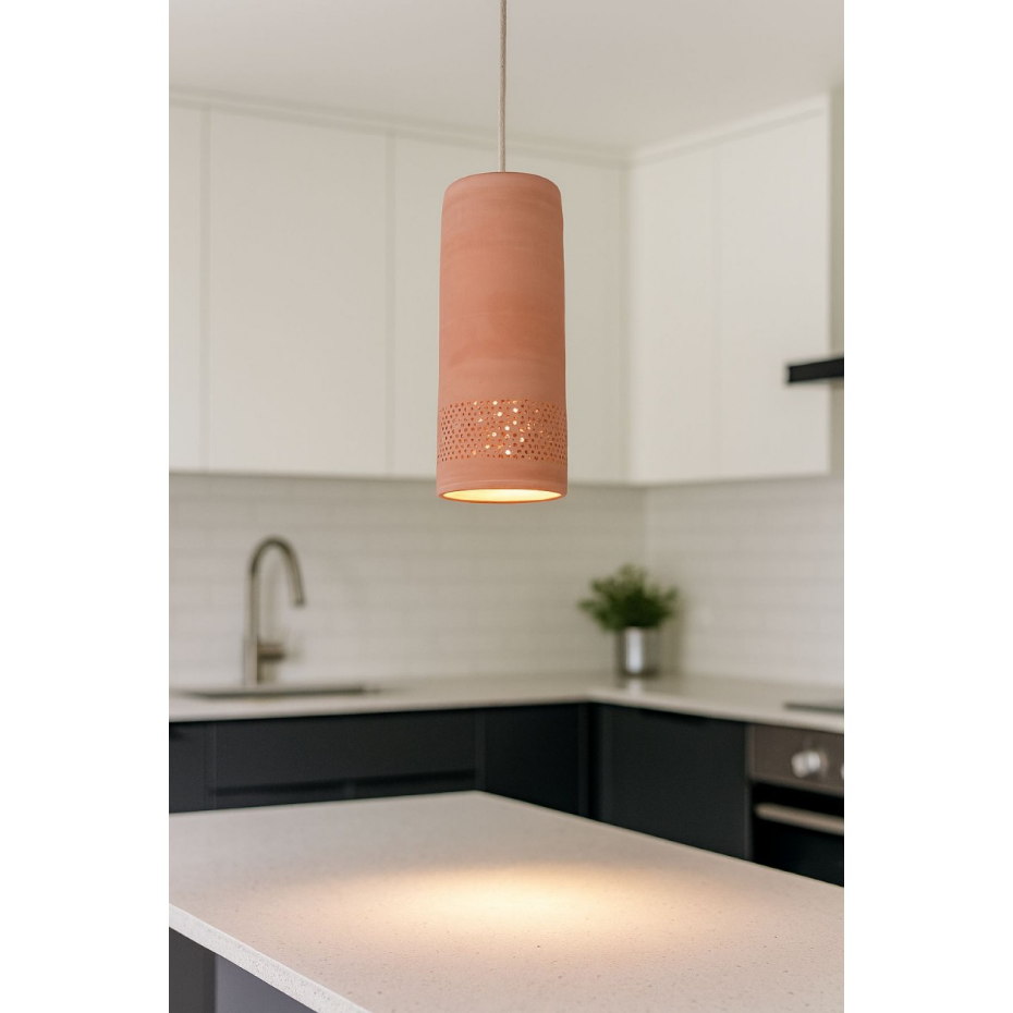 Suspension en terre cuite motif sara, CYLINDRE LIN