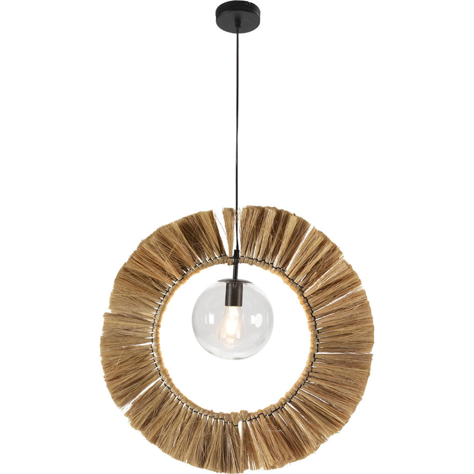 Suspension ronde en paille et verre