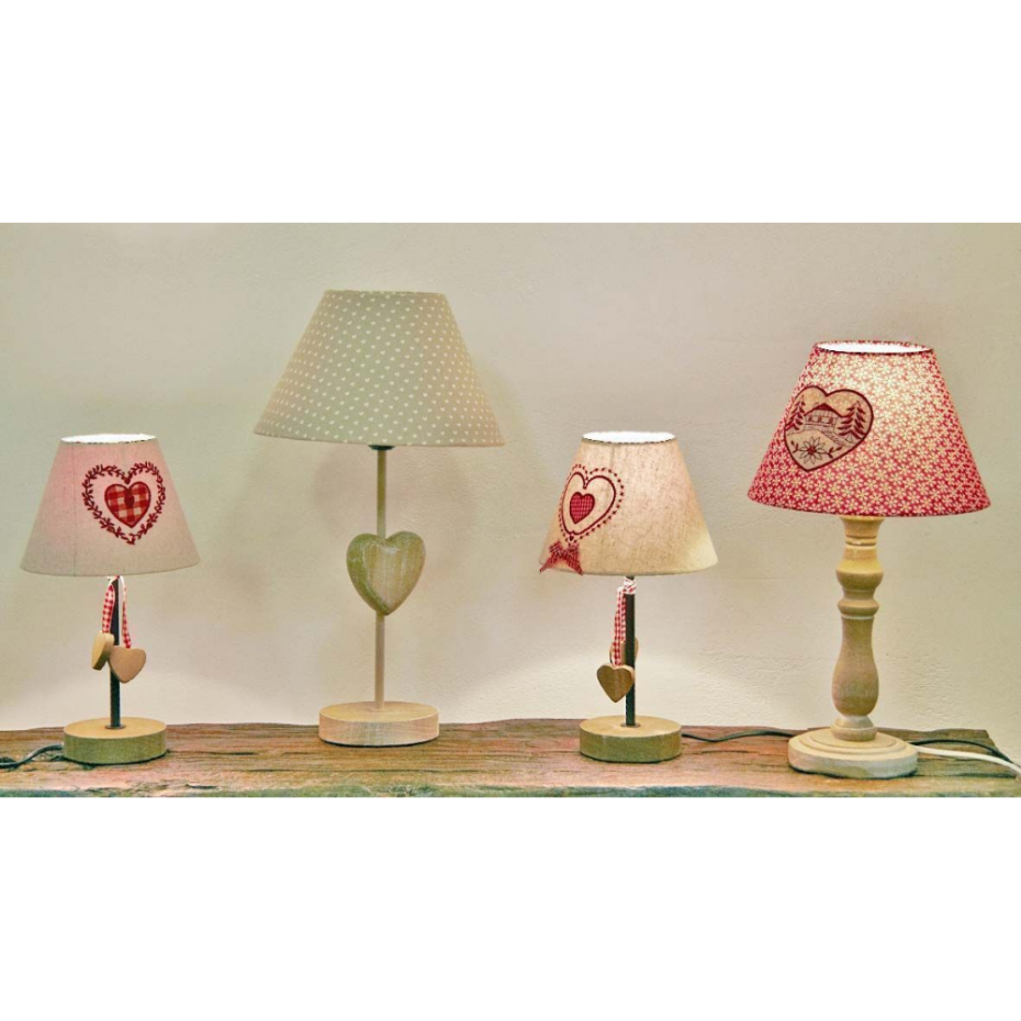 Lampe à poser en bois et coton rouge Lot de 2