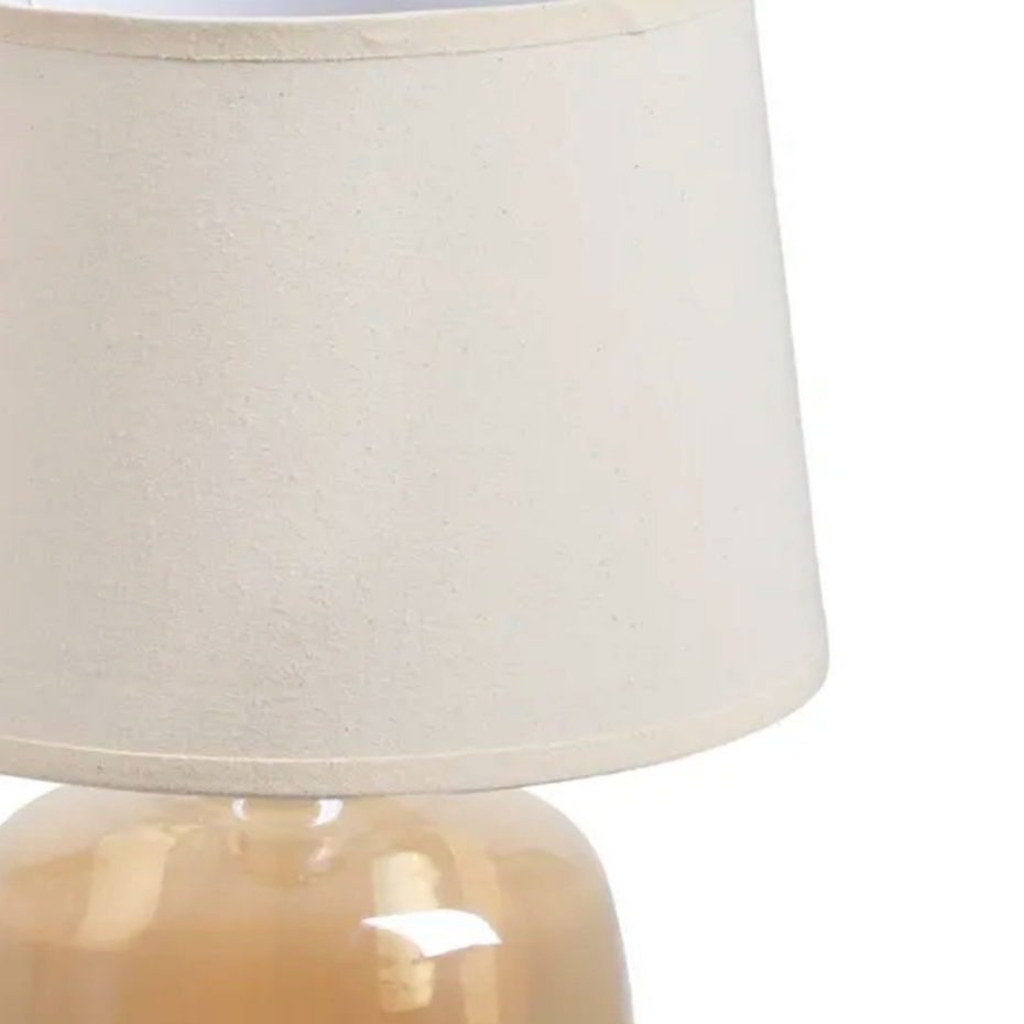Lampe à poser pied en verre beige doré et abat jour beige 27x27x37cm