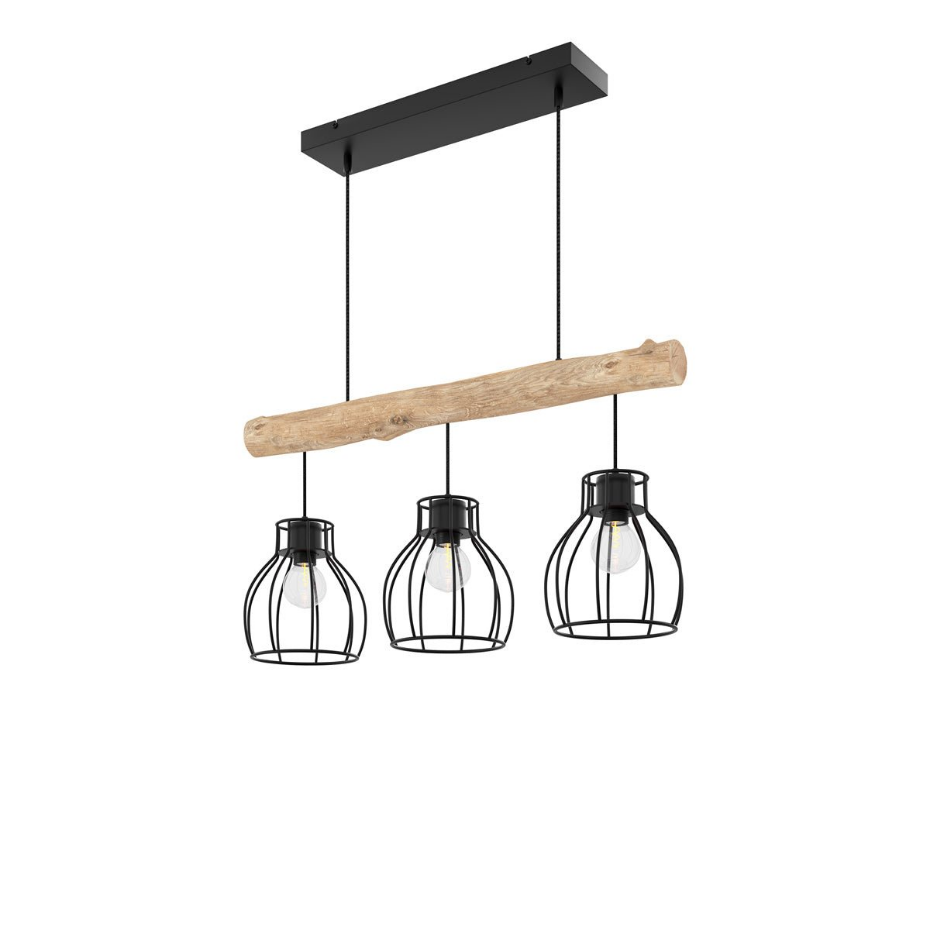 Suspension 3 lampes en bois d'eucalyptus et métal - ABBY