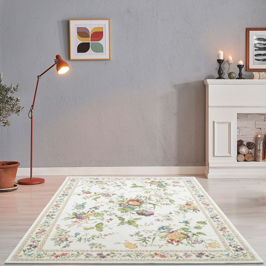 Tapis floral tissé à la machine avec bordure - Flomi