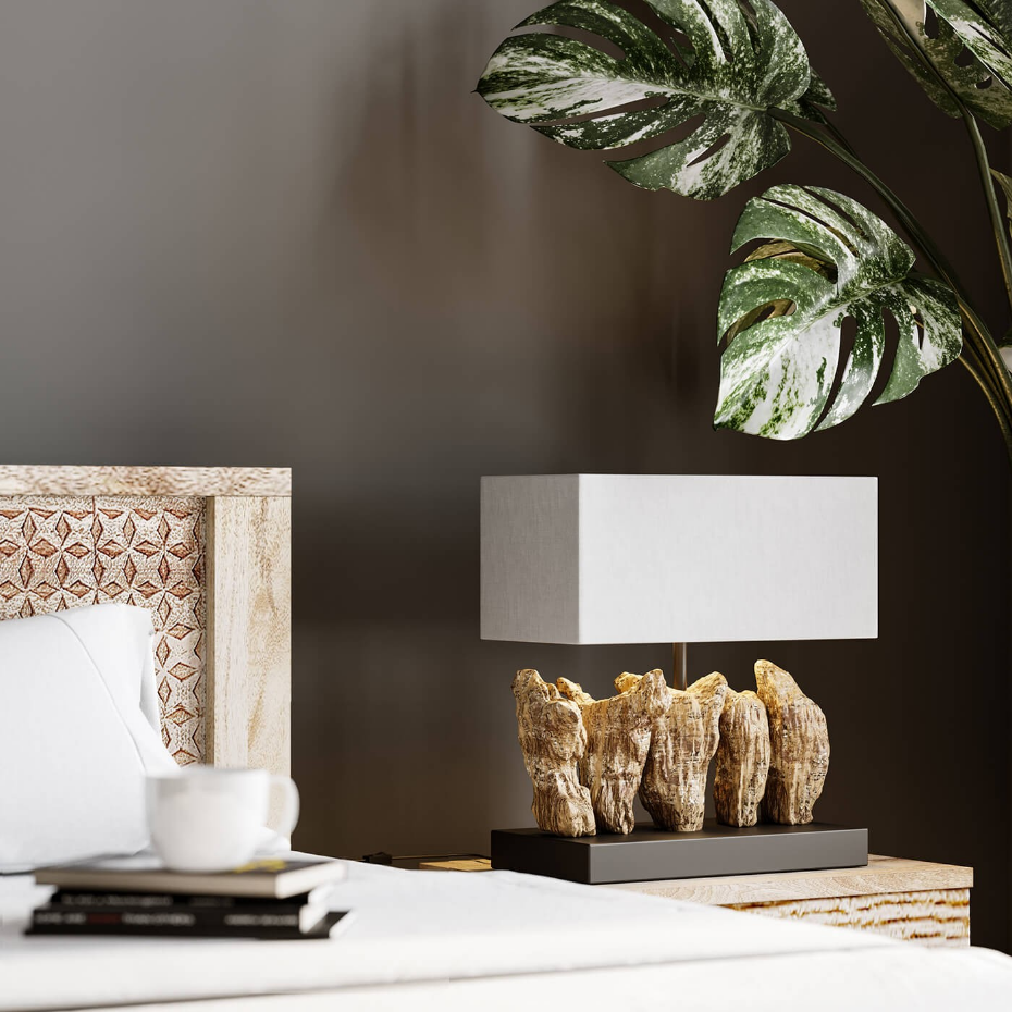 Lampe en bois flotté et coton, NATURE