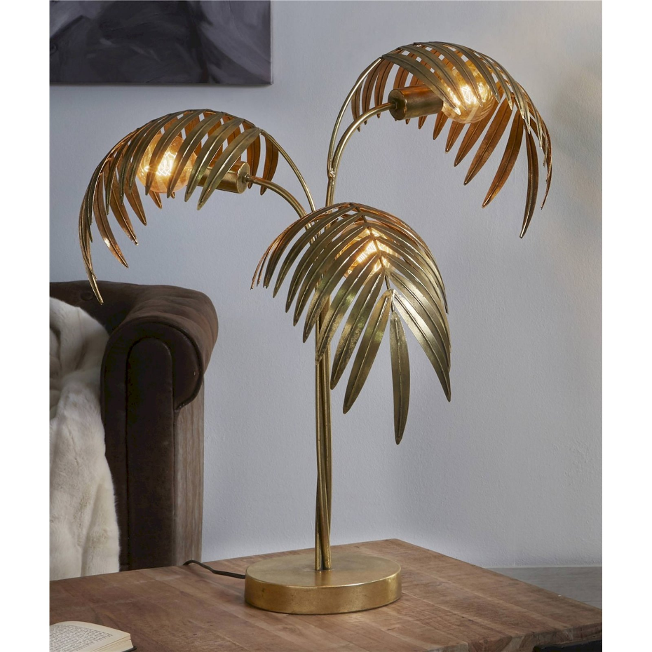 Lampe de table en métal feuilles rondes finition bronze