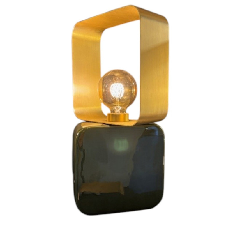Lampe à poser céramique vert foncé et laiton Dani