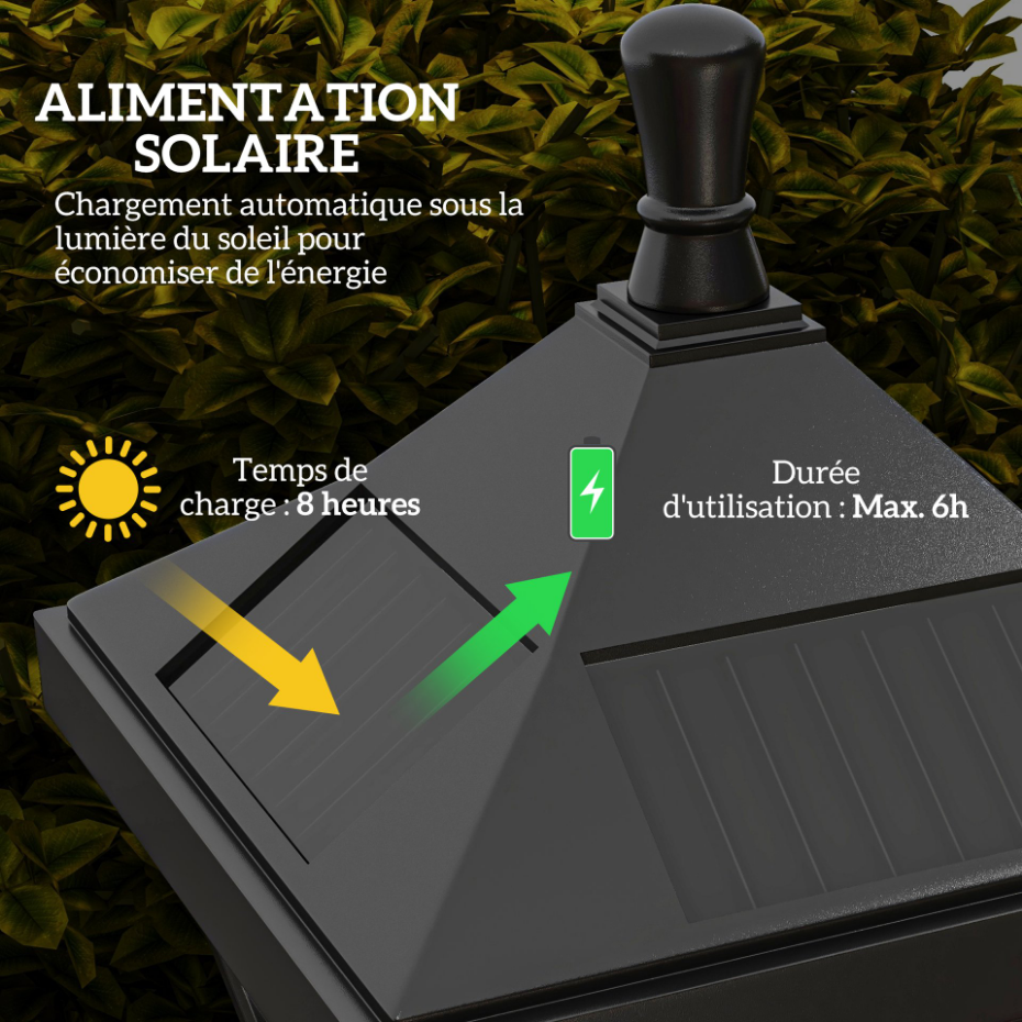 Lampadaire solaire LED extérieur sur pied H. 127 cm noir
