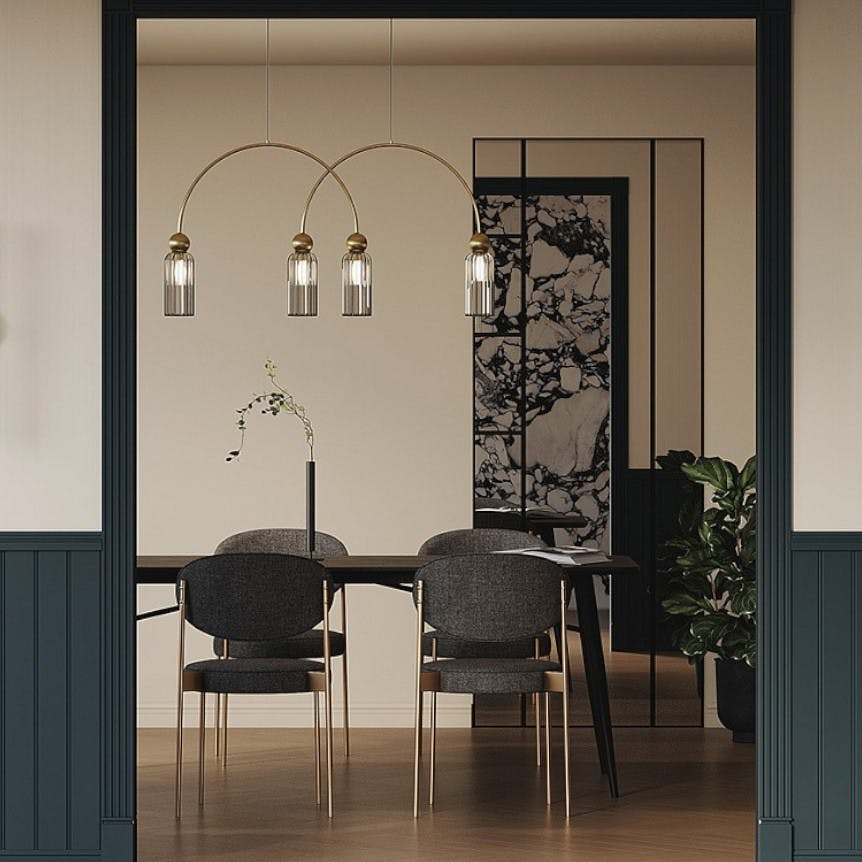 Suspension double arche 4 lampes rétro SOLANA
