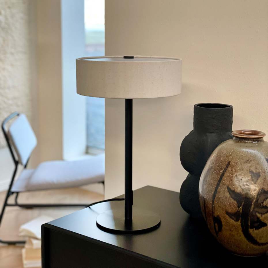 Lampe à poser en métal et tissu Noir/Blanc Calix