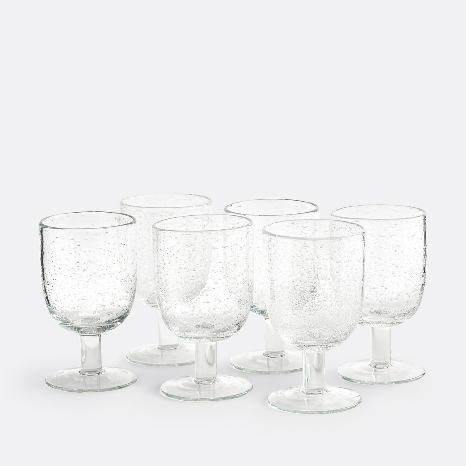 Lot de 6 verres à pied verre bullé, Faraji