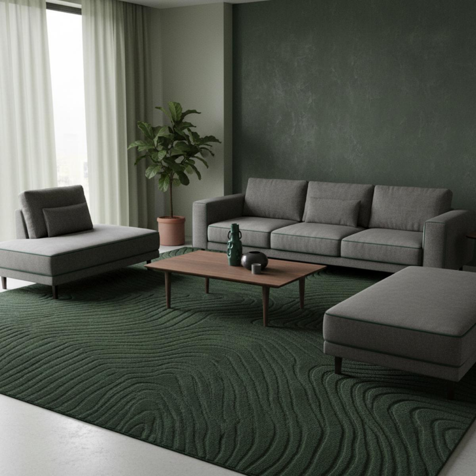Tapis salon VYTA fait à la main en Laine, motif design ton sur ton