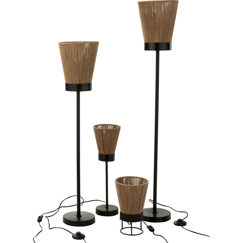 Lampadaire rond en métal et jute