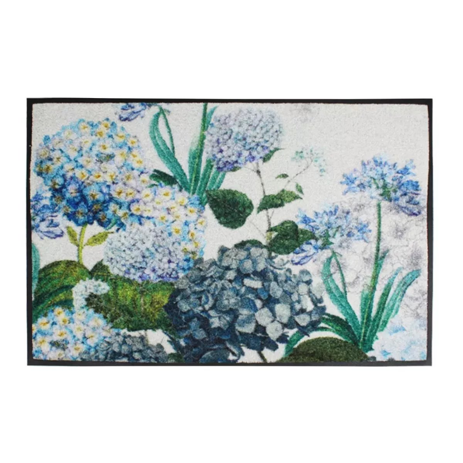 Tapis decor caoutchouc & nylon Hortensias