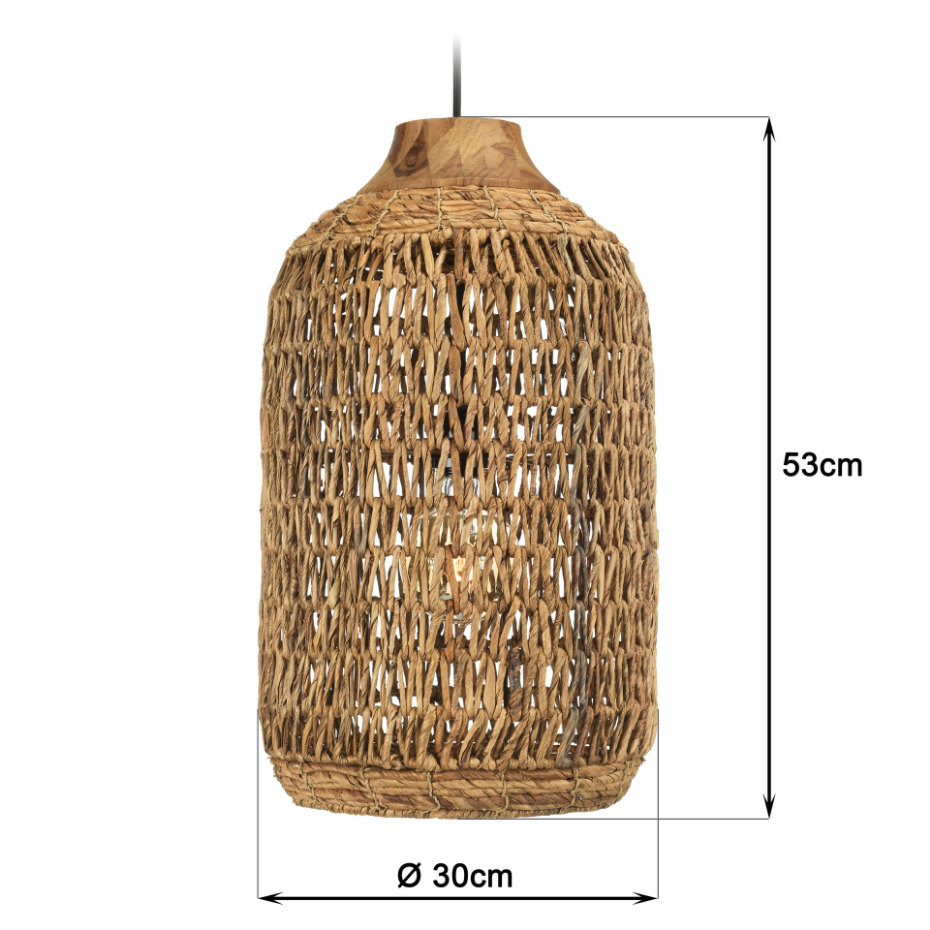 Suspension 30x30cm en abaca couleur naturelle et teck recyclé FOLELLI