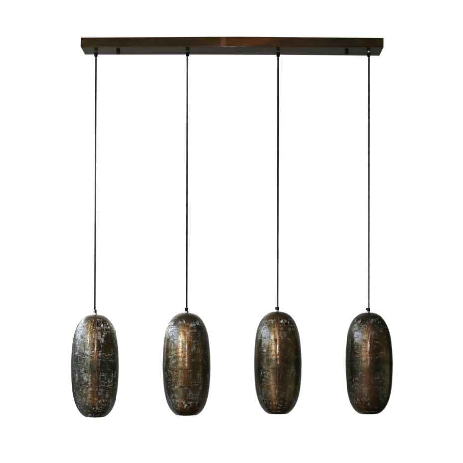 Suspension salle à manger 4 lampes cuivrées forme ellipse RALF