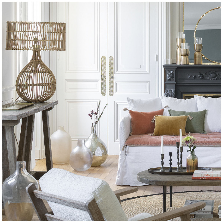 Pied de lampe en rotin