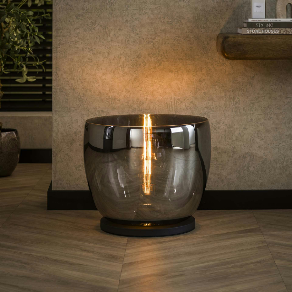Lampe de salon moderne avec vasque en verre gris fumé 41 cm NIAGARA