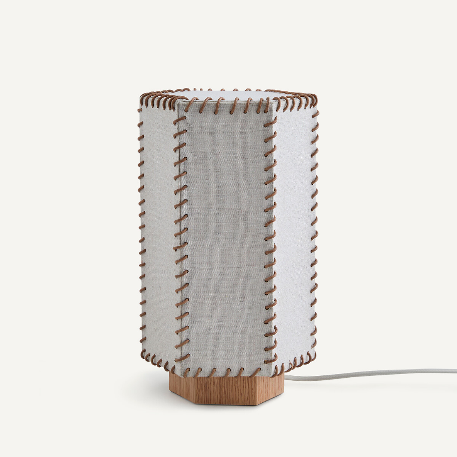 Lampe à poser en chêne et lin, SIXTA
