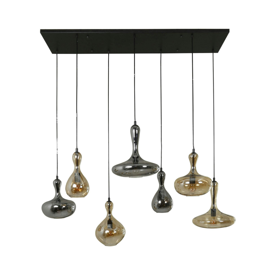Suspension multiple en verre teinté 7 lampes NOVA