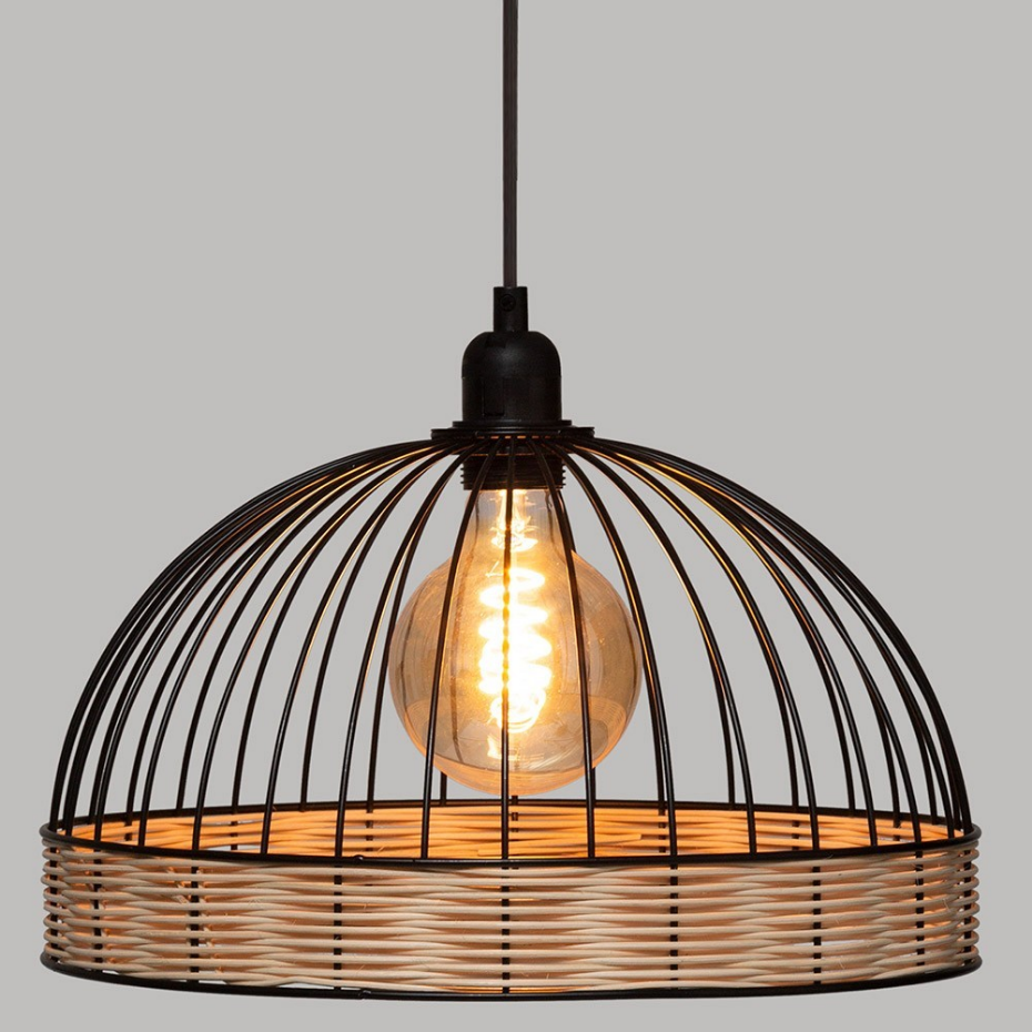 Suspension Métal Filaire Rotin Suwa Noir D35