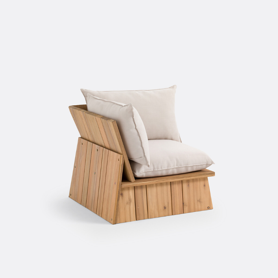 Fauteuil d'angle de jardin, acacia, Brut