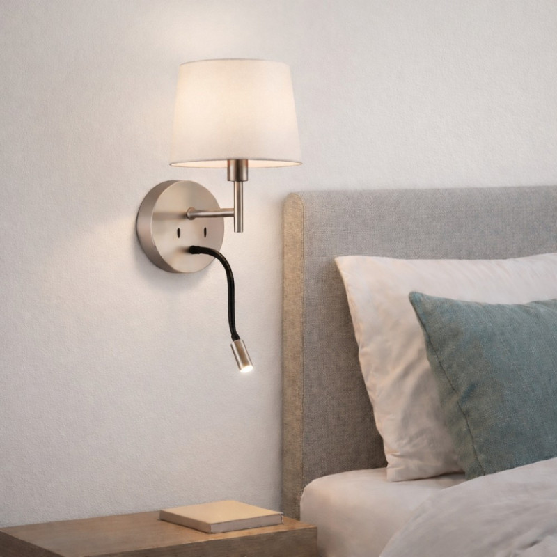 Applique murale nickel mat Liseuse Abat-jour blanc Mathy