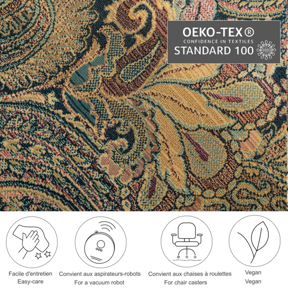 Tapis tissé à poils courts avec motif floral et bordure - Gabiro