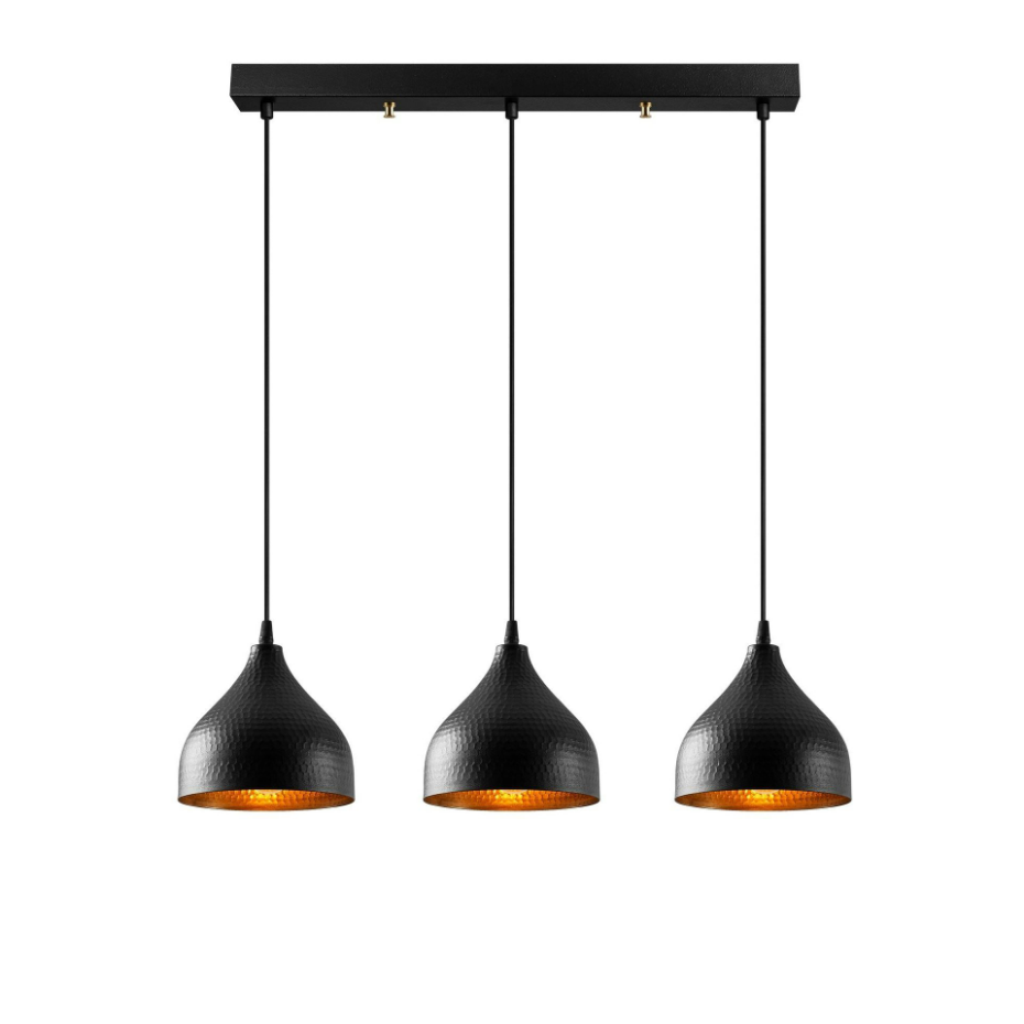 Suspension cuisine noire 3 abat-jour alvéolés SILE