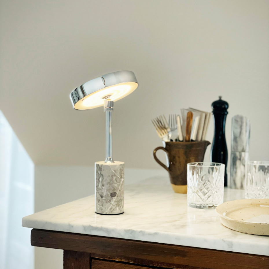 Lampe à poser LED Starlight chrome, marbre gris