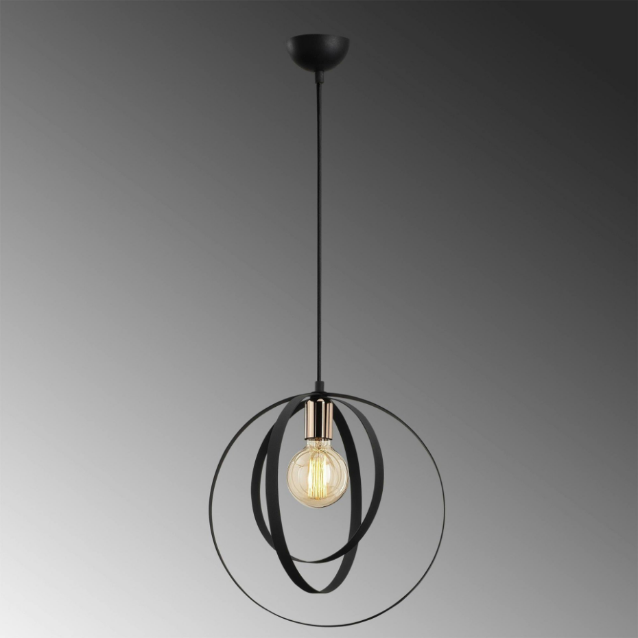 Suspension design noire filaire, anneaux entrelacés SILE