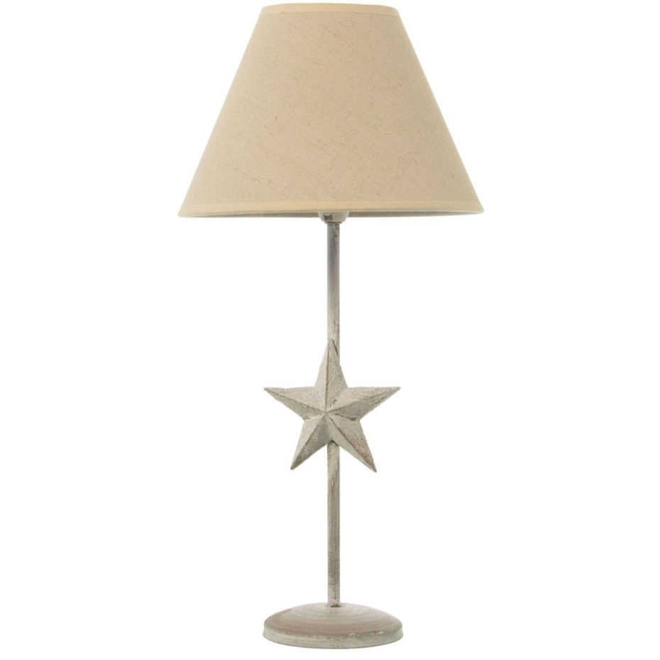 Lampe à poser étoile en métal gris et abat-jour beige