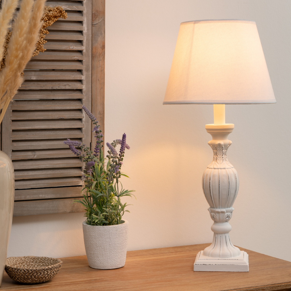 Lampe bois patiné et lin RENZO
