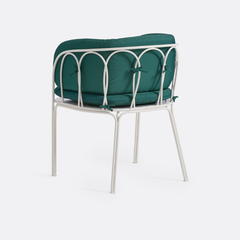 Fauteuil de table de jardin, en métal acier, avec coussins, LACOMO