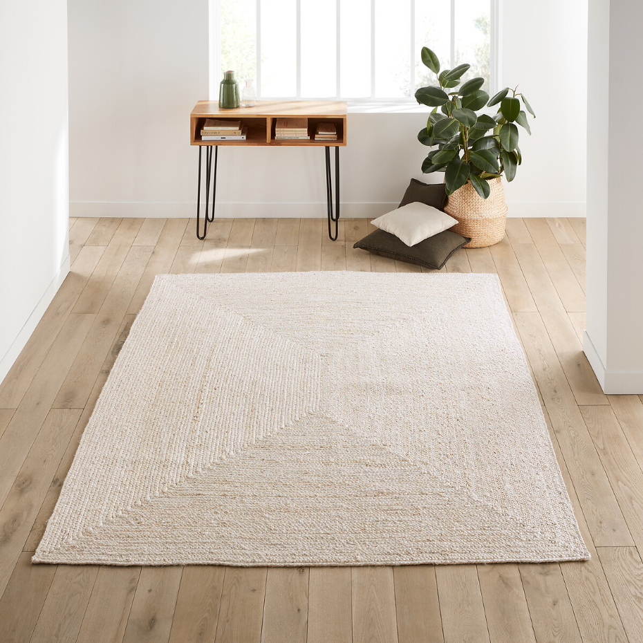 Tapis rectangulaire jute blanchi, Aftas