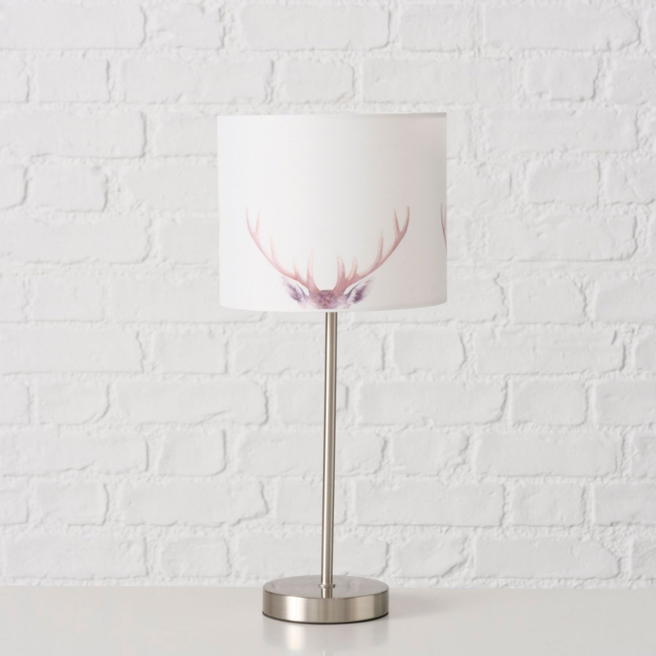 Lampe à poser en métal et abat-jour tissu motif cerf 18x18x40cm