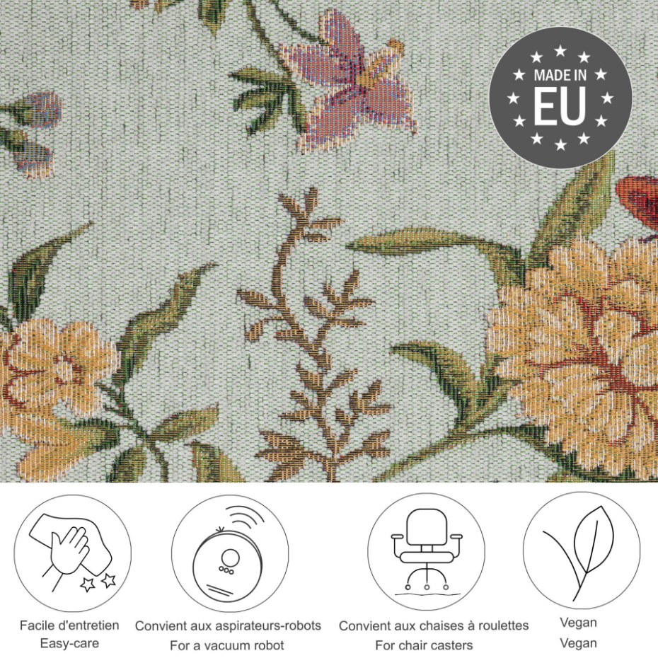 Tapis floral tissé à la machine avec bordure - Flomi