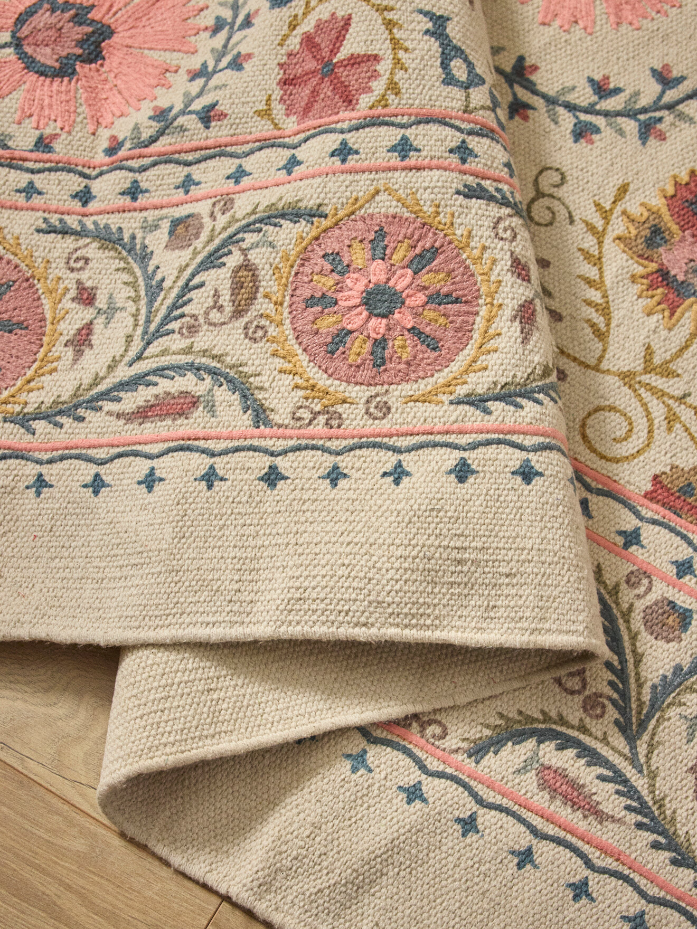 Tapis en coton brodé Flore - S
