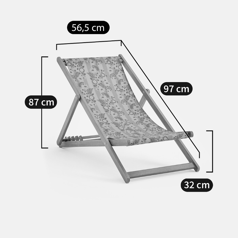 Chilienne en acacia massif, tissu avec motif fleurs, VALERIA