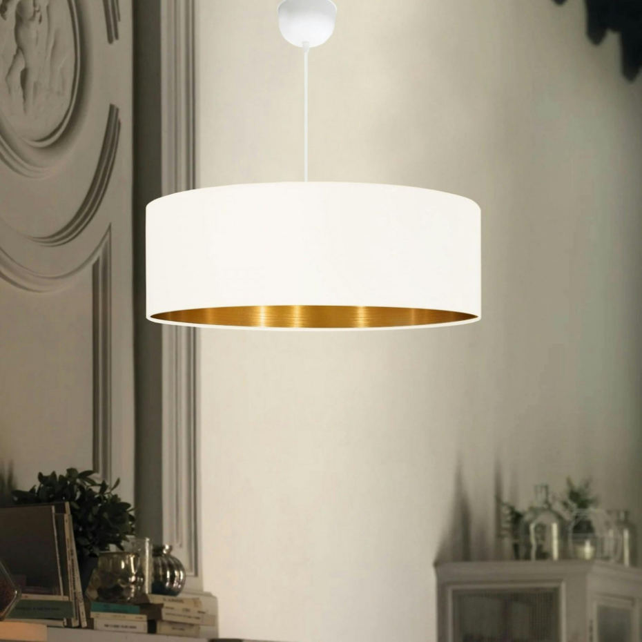 Suspension blanche contemporaine avec abat-jour doré ZURICH