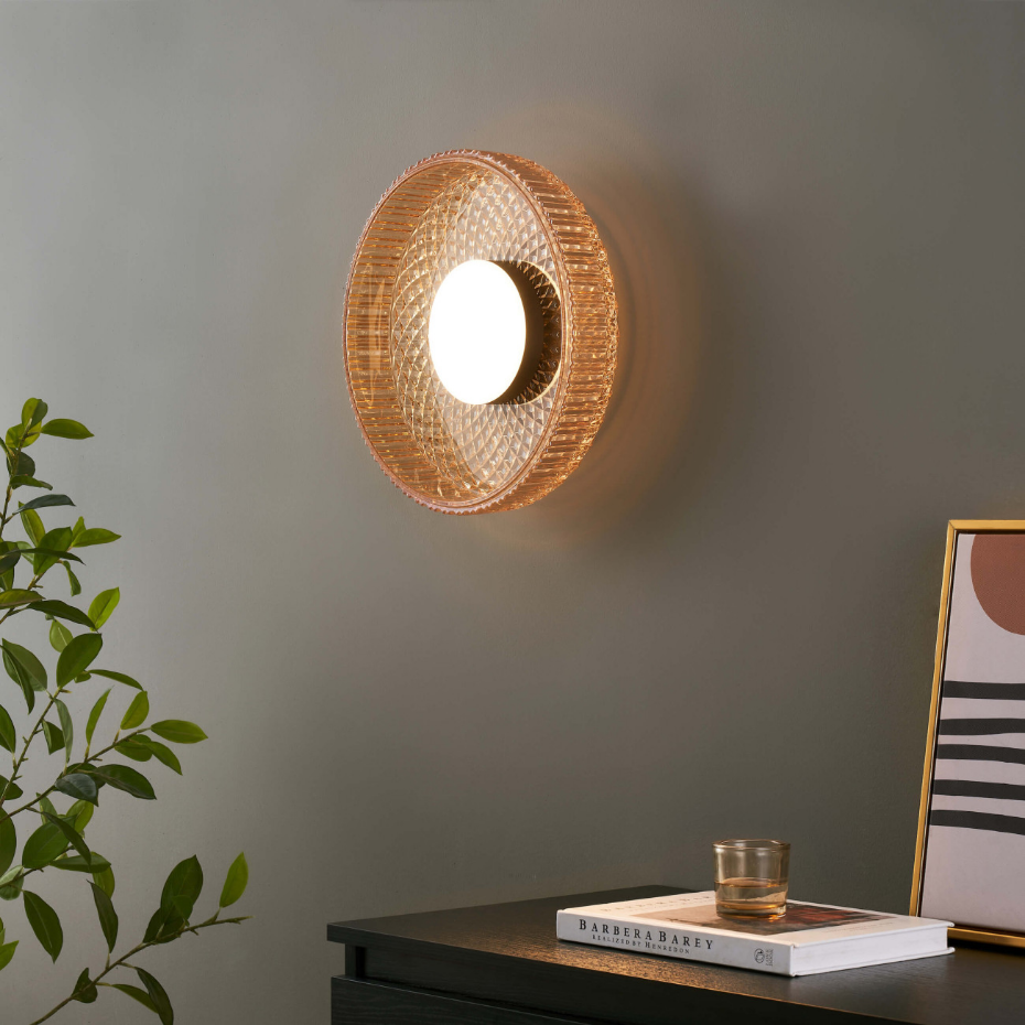 Plafonnier LED en verre ambré strié - DAMIAN