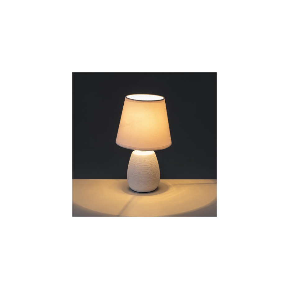 Lampe à poser ronde céramique blanche effet naturel - 17x17x27.5cm