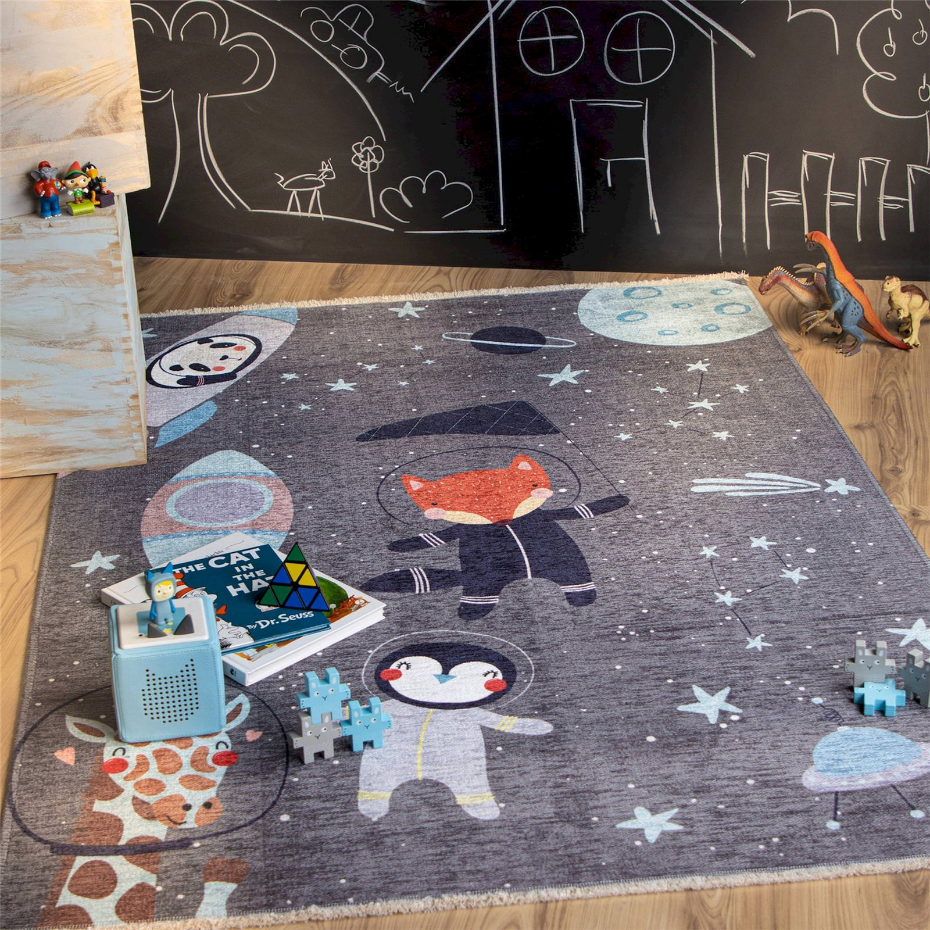 Tapis enfant en coton motif espace rectangulaire