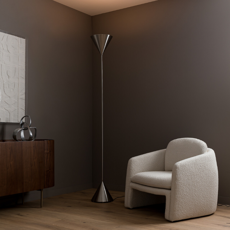 Lampadaire double cône, nickel brossé, Moke