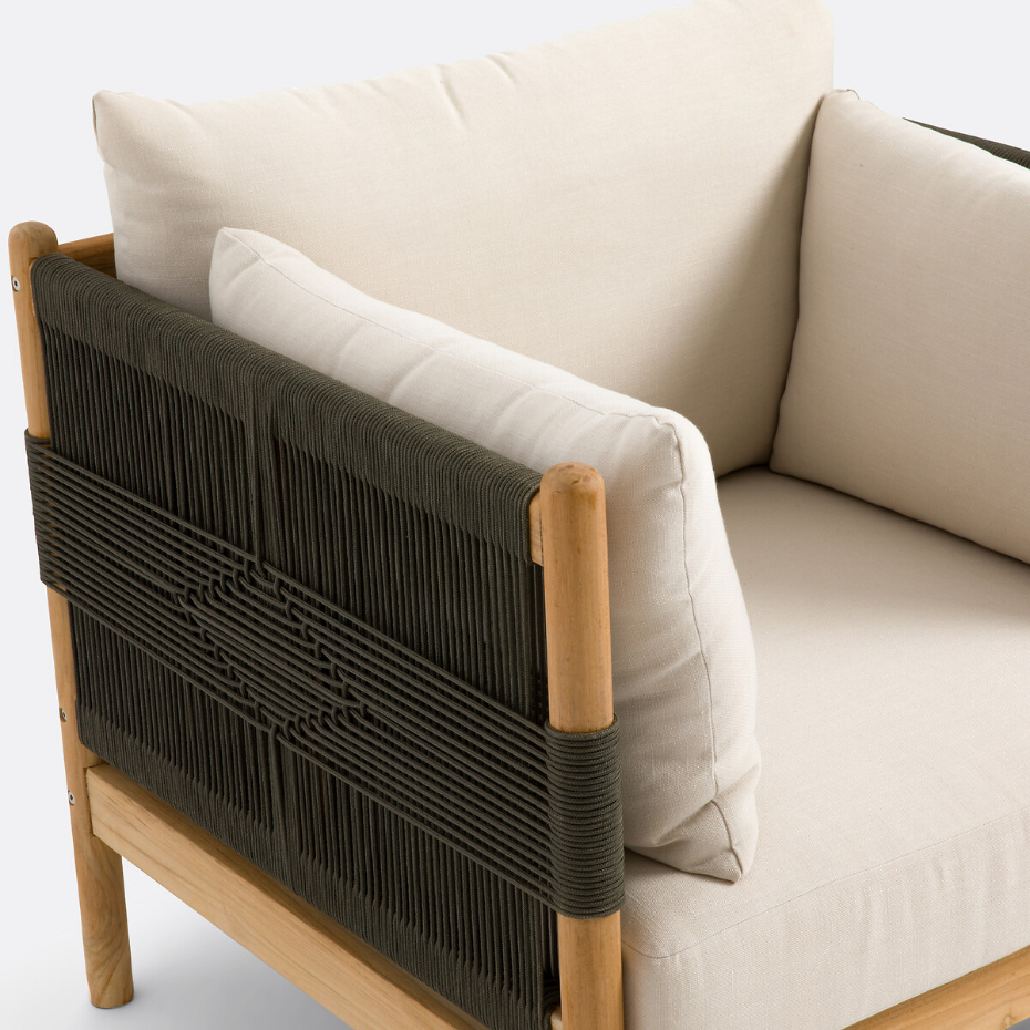Fauteuil de jardin en teck et corde, Odette