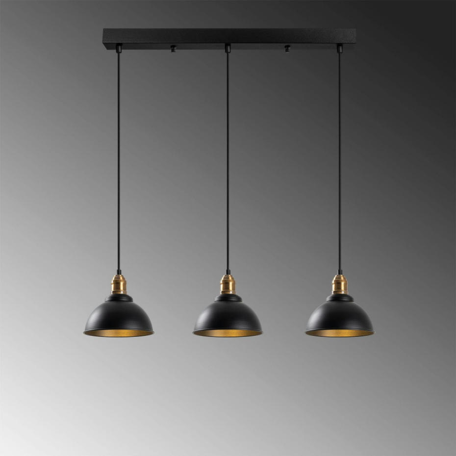 Suspension îlot cuisine – 3 lampes noir et or SILE