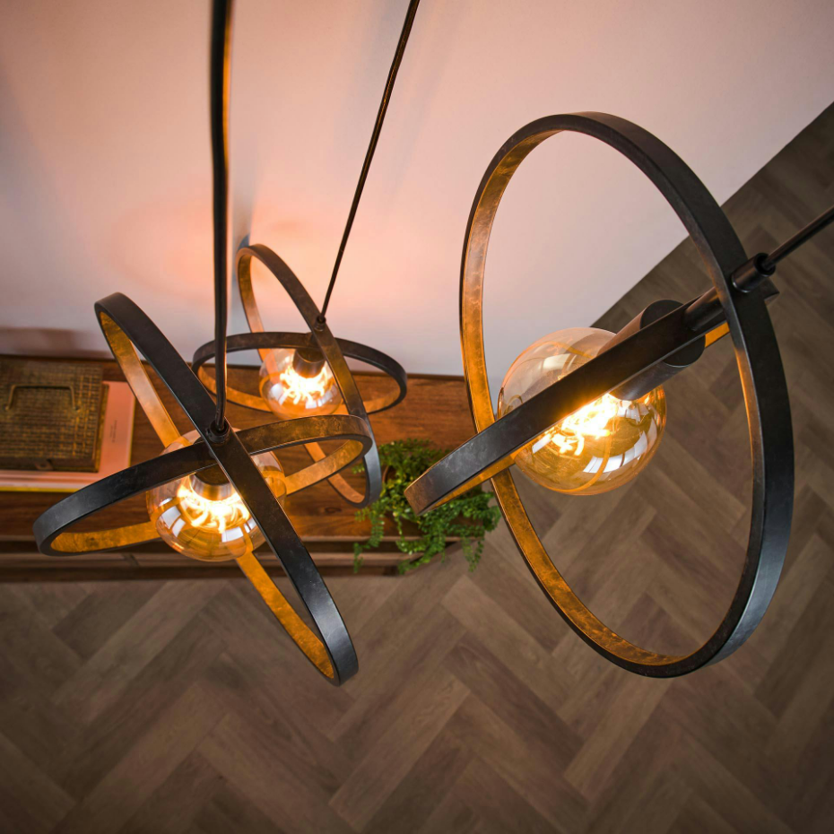 Suspension industrielle étagée 3 lampes anneaux croisés TRIBECA