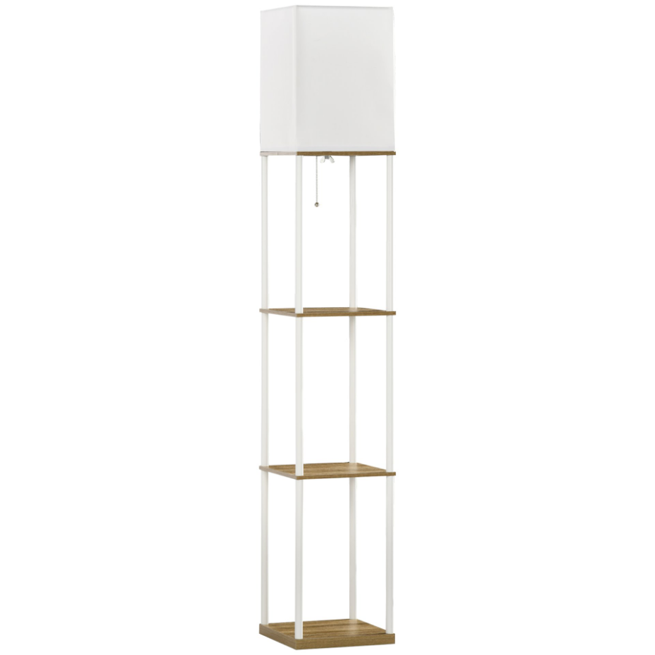 Lampadaire étagères 3 niveaux aspect bois et blanc
