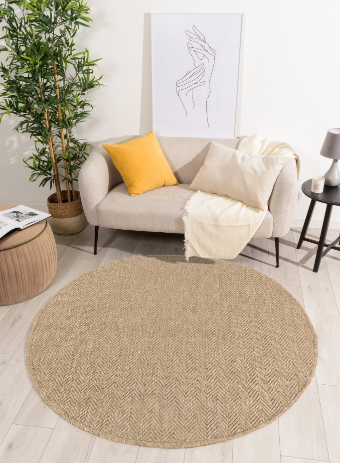 Tapis intérieur extérieur rond aspect jute motifs lignes NATURE